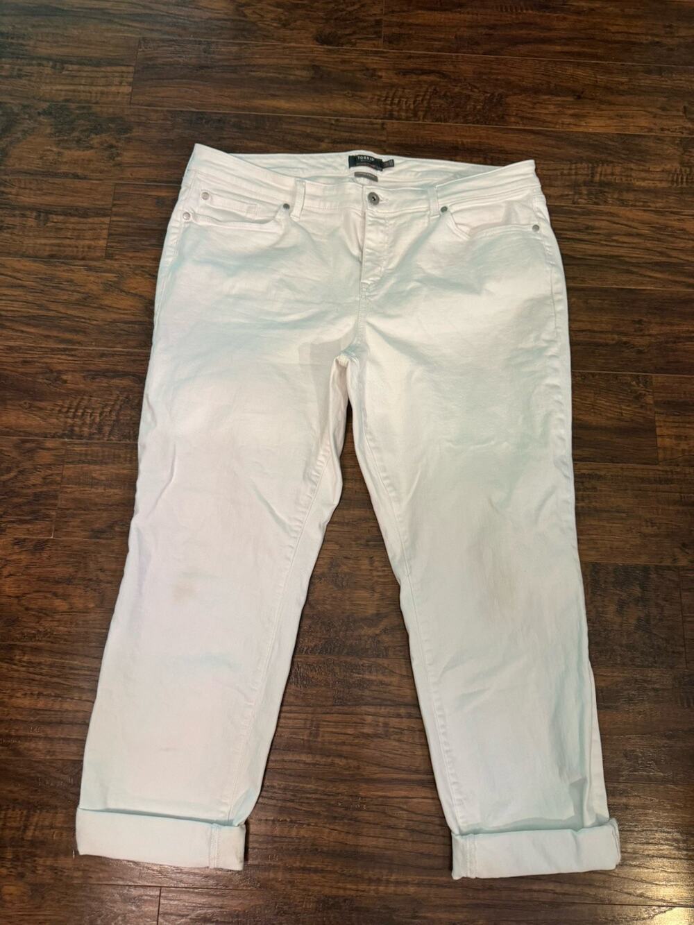 Torrid Crop Boyfriend Jeans Womens White Mid-Rise Vintage Stretch Sz:20T